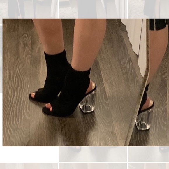 Peep Toe Booties w Clear chunky heel in Black - Picture 4 of 4